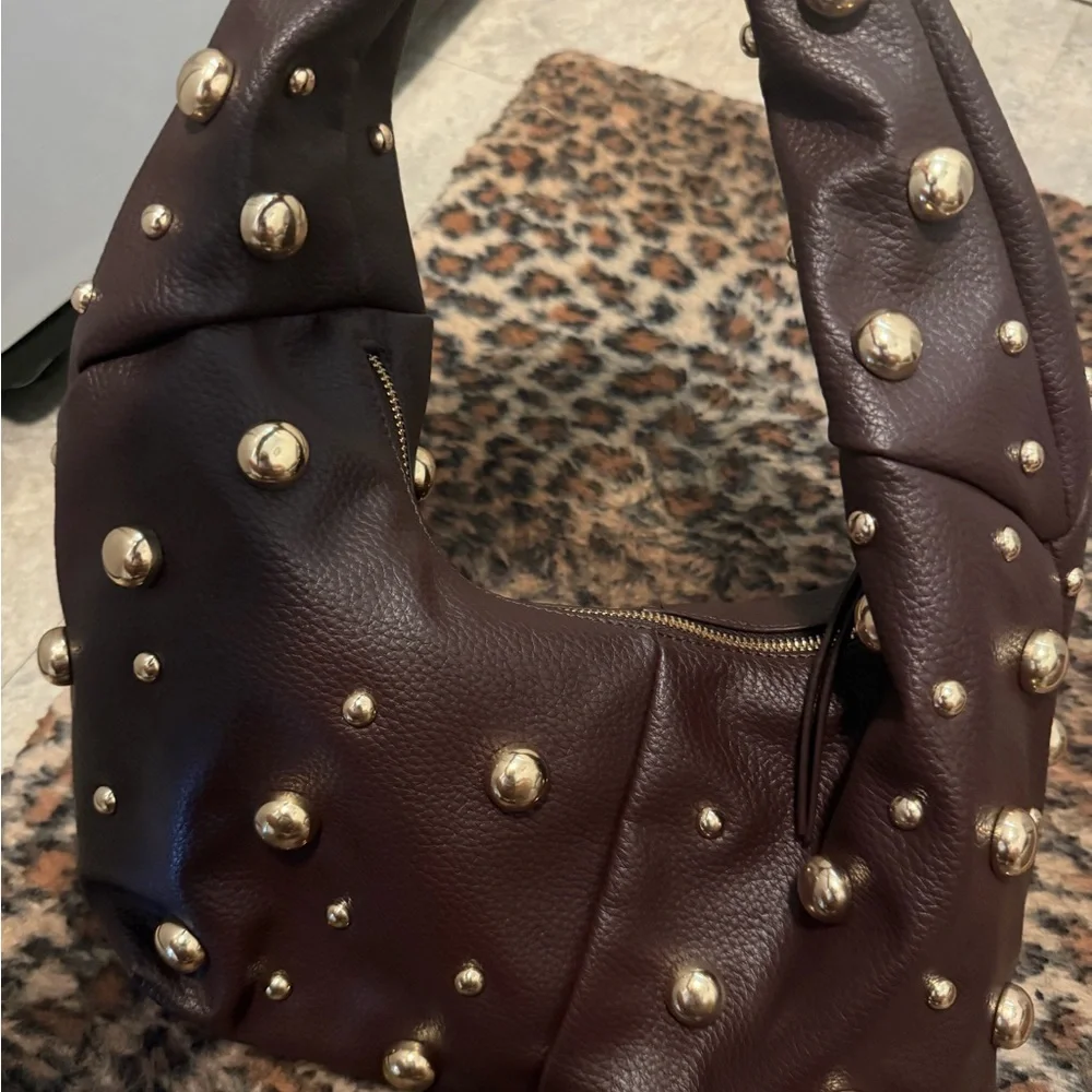 Brown Studded Leather Hobo Bag NWOT